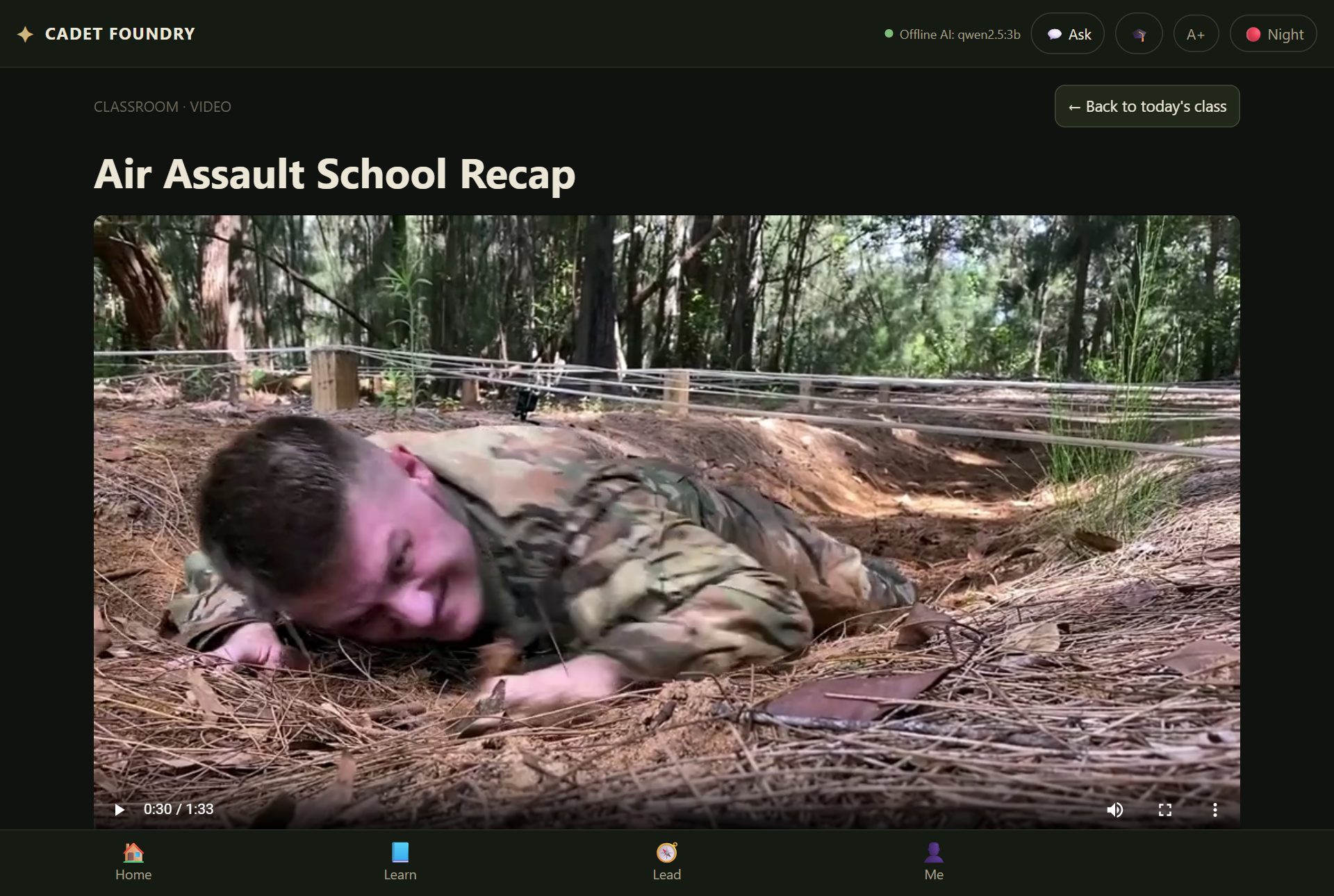 An official military training video playing